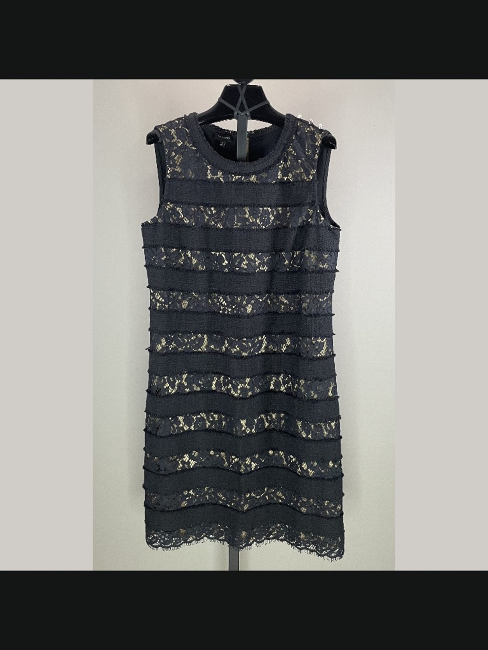 NEW Talbots Dress Womens 10 black tan floral lace pencil sheath cocktail classic
